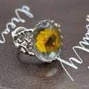 Daisy Handcrafted Women’s Yellow  Flower Glass Cabochon Stainless Steel Ring Photo 8