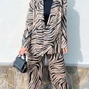 ZARA  Zebra Animal Print Beige Black Satin Double-Breasted Oversized Blazer Small Photo 12