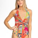 Johnny Was  Color Twist One-piece Orange Halter Swimsuit Size Medium M NWT Photo 2