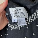 Carmen Marc Valvo Black Linen Beaded Sheath Dress Photo 4