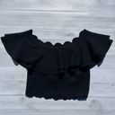 Endless Rose  Black Ruffle Off the Shoulder Eyelet Crop Top with Scalloped Edge S Photo 0