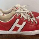 Tommy Hilfiger  Women's Leather Lace Up Round Toe Sneaker Shoes Red White Size 8M Photo 0