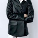 ZARA  Straight Cut Faux Leather Blazer Lapel Collar Oversized Jacket Black XS NEW Photo 5