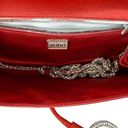 Rodo Red Satin Clutch Silver Gem Ring Closure Photo 6