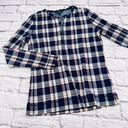 Krass&co LRL Lauren Jeans . Henley Shirt Top Women's Medium Navy White Plaid 3/4 Sleeve Photo 0