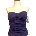 Anne cole NEW  women’s Navy Twist front Ruched Solid Bandeau Tankini Top Sz small Photo 0