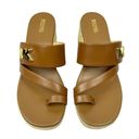 Michael Kors  Sidney Mid Wedge Espadrille Leather Sandal 7.5 M Brown Tan Logo Photo 2