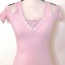 Candie's Light Pink Open Shoulder Bodysuit w/ Corset Style Neckline, XS Photo 0