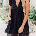 Black Eyelet Babydoll V Neck Lace Shift Dress Size L Photo 0