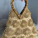 Vintage Floral Straw Bamboo Handle Bag Tote Purse Photo 1