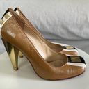 L.A.M.B. Women’s Patent Leather Tan Heels size 5.5 Photo 0