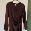 H&M burgundy satin long sleeve wrap midi dress size medium Photo 3