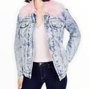 Juicy Couture  Black Label Pink Fur Collar Acid Wash Denim Sherpa Lined Jacket Photo 0