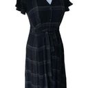 Loft ANN TAYLOR  LADIES STRETCHY VNECK SS BELTED MIDI BLACK PLAID DRESS NWT 00 Photo 6