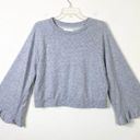 Popsugar  Grey Ruffled Wide Sleeve Bell Sleeve Cropped Sweatshirt Sweater Size M Photo 1