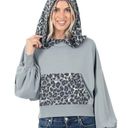 Zenana Outfitters pale gray leopard accent balloon sleeve terrycloth hoodie size xl Photo 0