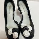 Anne Klein  black 3 1/2" heel pumps with white flower trim Excellent  D'Orsay Photo 0