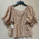 Old Navy  Women’s Puff-Sleeve Square-Neck Orange Floral Babydoll Blouse Medium Photo 1