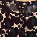 DKNY  Size M Leopard Print Short Sleeve Top Twist Front Waist Black Teal NEW! Photo 4