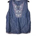 J.Jill  Denim Embroidered Floral Tank Top Blue XL Photo 0