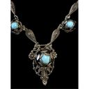 Antique Art Nouveau Silver Tone Czech Glass Blue Chrysoprase Necklace 1890’s Photo 2