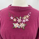 Cinch Vintage 90s Floral Embroidered Sweater Crew Neck Laced  Waist Magenta M Photo 2