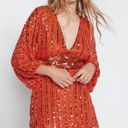 Free People  Celeste Sequin Orange Mini Dress Size L Photo 0