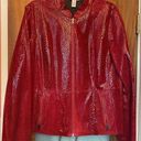 Chico's  Women Red Genuine Leather Zipup Snakeskin Mobwives Lined Jacket Photo 0