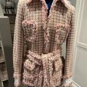 Cache Cach'e Jacket Pink Cream Woven Textured Classic Lines Sculpted Belted Blazer Photo 8