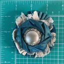 Vintage Blue  Satin Lace Silver Pearl Prom Corsage Brooch Pin Photo 3