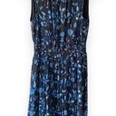 Rebecca Taylor  Kyoto Sleeveless Black & Blue Floral Print Metallic Smocked Dress Photo 0