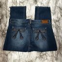 Seven 7 Women Sz 24 Distressed Denim Blue Jean Cropped Capri Leg Zip Embellished Photo 3