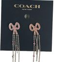 Coach  Antique Bow Pave Dangling Chain Earrings, Silver Tone, Pink Photo 3