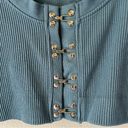 ZARA  cropped ribbed scoop neck metal clasp closure baby tee blue XS long sleeve Photo 1