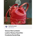 Versace  Crossbody Bucket Mini Purse Red Lambskin Leather Medusa Head Medallion Photo 1