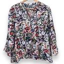 Habitat  Floral Button Up Blouse with Ruffle Hem Women’s size Large Photo 0