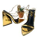 EGO  Gold Lace Up Chunky Heeled Womens Sandals Shoes Size 5 Shiny Pointed Photo 1