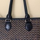 Brighton Blue Straw Woven Tote Bag Black Leather Trim Photo 3