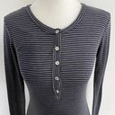 LA Made New  Striped Ribbed Knit Long Sleeve Henley Mini Dress Navy Grey Photo 7