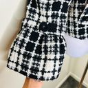 Oleg Cassini  Wool Blend Coat MEDIUM Black White Boucle Plaid Double Breasted Photo 2