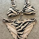 Cabana Del Sol Tan And Black Zebra Stripe V Neck Bikini With Tie Front Photo 0