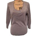 August Silk  Silver Pearl and sequin Scoop Neck Pullover Sweater Size L Photo 0