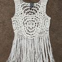 Full Tilt Ivory Knit Fringe Top, Women's Small Photo 0