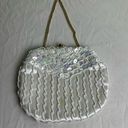 Vintage 50s 60s Sequin Beaded Framed Clutch Gold Chain Strap Ivory Cream Bridal Photo 5