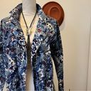 Vintage Blue  Abstract Printed Cotton Long Collared House Duster Blazer Trench Photo 1