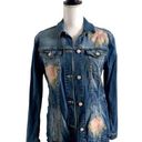 LuLaRoe  Jaxon Denim Jean Jacket Pink Rose Embroidered Medium Wash Women’s Small Photo 0