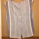 Max Studio Linen Blend Stripe Button back Top Blue White Small Photo 1