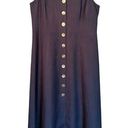 Coldwater Creek  Dress 14 Linen Blue Sleeveless Midi Button Front V-Neck Photo 0