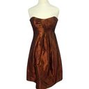 Badgley Mischka  Strapless Fit & Flare Mini Dress Iridescent Taffeta Pleated 8 Photo 5