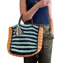 Roller Rabbit Silk Raffia Multicolor Striped Hanai Tote Bag Purse Photo 1